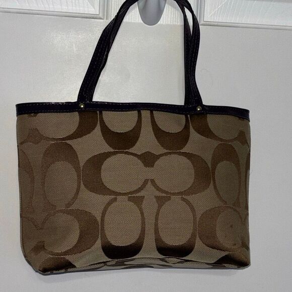 Y2K COACH SIGNATURE C STRIPE TOP HANDLE TOTE F48798 BRASS/KHAKI/PURPLE PURSE BAG - Picture 6 of 12